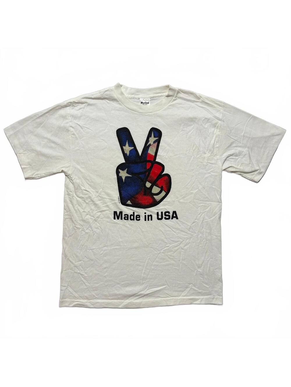 VTG 90's Made in USA Peace Sign Souvenir T-Shirt Men's L White Hippie Retro